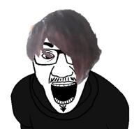 black_shirt dark_hair emo_hair glasses goatee hair hoodie irl joel_(user) mustache open_mouth soyjak variant:el_perro_rabioso // 413x398 // 44.1KB