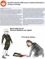 angry beaten_wife blood blood_from_forehead blood_splatter closed_mouth clothes concerned domestic_violence frown germany glasses hat hegel history lederhosen philosophy reddit reddit_moment screenshot soyjak stubble subvariant:soyak_(irritated) text variant:soyak woman // 1470x1913 // 1.8MB