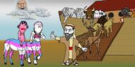angry animal antler art beard bible blue_hair boat bra bull centaur cloud cow deer drawn_background earring elephant flag:transgender_pride_flag frankenpenis frown ftm glasses god horn judaism lightning lion masectomy_scars monkey multiple_soyjaks nipple noah orangutan pink_hair pink_skin pooner sandals scar sock soyjak stitches subvariant:feralsquirrel tranny trend:squirreljakking trunk tusk variant:chudjak variant:feraljak variant:gapejak variant:impish_soyak_ears variant:markiplier_soyjak // 1200x600 // 342.6KB