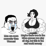 abs bra buff crying doomer_girl fat happy muscular_female neutral obese subvariant:chudfat tear template variant:chudjak variant:doomer_girl variant:wojak wojak // 1440x1440 // 459.3KB