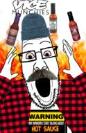 beanie hipster hot_sauce moustache red_eyes stubble text variant:ppp vice // 1000x1545 // 1.4MB