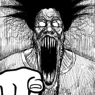 glasses hand open_mouth pointing pointing_at_viewer schizo soyjak stubble subvariant:schizojak variant:markiplier_soyjak // 1048x1048 // 132.0KB