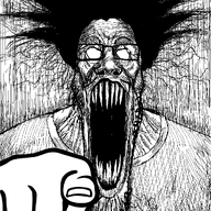 glasses hand open_mouth pointing pointing_at_viewer schizo soyjak stubble subvariant:schizojak variant:markiplier_soyjak // 1048x1048 // 132.0KB