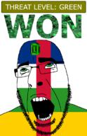 ahegao central_african_republic country emerald flag flag:central_african_republic gem glasses green green_eyes hair looking_up open_mouth schlog_color_event soyjak soyjak_blog stubble teeth text threat_level_green variant:cobson won // 721x1115 // 140.2KB