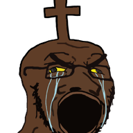 black_skin brainlet christianity cross crying glasses open_mouth soyjak stubble thick_eyebrows variant:soyak yellow_sclera // 600x753 // 119.5KB