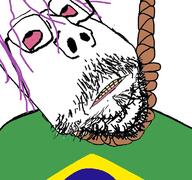 bloodshot_eyes brazil country distorted flag flag:brazil glasses hair hanging mustache purple_hair rope soyjak stubble subvariant:scholar suicide tranny variant:gapejak yellow_teeth // 768x719 // 398.7KB