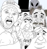 alien arm bug clothes fly glasses grey_alien grey_skin hair hand hat matgeek open_mouth smile soyjak stubble subvariant:pissluffare_front thick_eyebrows variant:pissluffare // 1250x1308 // 931.5KB