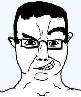 dreamworks_face eyebrow_raise eyebrows front_facing glasses grin hair meme transparent_background variant:chudjak white_skin wrinkles // 840x1000 // 18.8KB