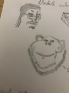 2soyjaks closed_mouth drawing ear glasses hair internet_is_leaking irl redraw smile soyjak stubble traditional_media variant:chudjak variant:impish_soyak_ears // 3024x4032 // 2.1MB