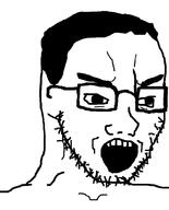 angry glasses hair merge open_mouth soyjak stubble variant:chudjak variant:soyak // 644x800 // 41.7KB