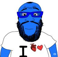 bald beard blue_glasses blue_skin calm closed_mouth gape glasses heart hearts i_love meta:ai_generated meta:tagme stubble subvariant:science_lover variant:markiplier_soyjak wrinkles // 1024x1000 // 125.1KB