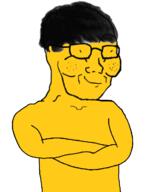 asian crossed_arms glasses slant_eyes smile smirk smug variant:soyak yellow_skin // 564x699 // 96.7KB