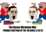 2soyjaks amerimutt arm azov_battalion bloodshot_eyes brown_hair brown_skin clothes crying flag flag:united_states glasses hair hand logo nazism open_mouth pointing russia russo_ukrainian_war soyjak swastika text ukraine variant:chudjak wagner_group white_skin // 947x691 // 374.3KB