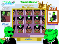 2nd_place 3rd_place artist:anonymous artist:coemskong artist:virilis bronze celebration champagne chud_(soybooru) cigar cigarette clothes coemskong_(user) crown cyborg eyebrow_raise featured frame full_body glasses glowing glownigger green_skin headphones keyboard machine_gun mecha meta:trendy_tuesday namefags open_mouth pooping remote robot shading shadow silver smoke subvariant:gapejak_front subvariant:mustached_gapejak suit suit_and_tie sunglasses teeth text toilet transparent_background trend:glowie trevor_(user) variant:disgusting_trevorcreature variant:gapejak variant:impish_soyak_ears variant:soyak variant:spyjak virilis_(user) wine_glass winner // 1920x1440 // 2.9MB