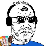 angry bbc built_(protein_bar) clothes food glasses headphones oh_my_god_she_is_so_attractive open_mouth queen_of_spades soyjak stubble tattoo variant:stantonson // 1024x1024 // 483.8KB