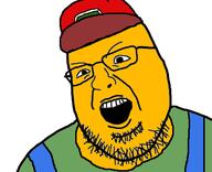 clothes hat overalls sneed soyjak variant:shotjak yellow_skin // 417x339 // 39.3KB