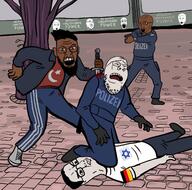 brown_skin closed_mouth crying flag:germany flag:turkiye germany glasses gun islam knife mannheim multiple_soyjaks open_mouth police shitskin soyjak stab star_of_david tree variant:chudjak variant:fatjak variant:feraljak variant:gapejak variant:markiplier_soyjak variant:soyak variant:two_pointing_soyjaks // 1536x1518 // 315.9KB