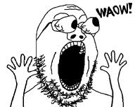 big_mouth excited exclamation_mark glasses hand hands_up merge open_mouth series:fusionjaks soyboy soyjak stubble subvariant:waow template text variant:excited_soyjak variant:gapejak variant:soyak waow white_background // 752x595 // 9.3KB