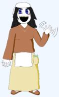 blue_eyes blush clothes female flower full_body hair hand necklace open_mouth plant soyjak variant:soytan waving // 1352x2196 // 73.0KB