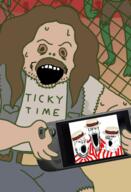 4soyjaks bloodshot_eyes brown_hair brown_mustache clothes glasses hat holding_object meta:tagme_(media_name) mustache nintendo nintendo_switch open_mouth soyjak stubble text trend:soyjak_trio variant:gapejak variant:markiplier_soyjak variant:soyak variant:tony_soprano_soyjak video_game // 384x562 // 257.3KB