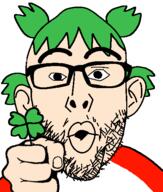 4chan anime clothes ear glasses green_hair hair hand holding_object leaf open_mouth soyjak stubble variant:nojak white_skin yotsoyba // 443x523 // 27.1KB