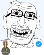 antenna badge ear glasses open_mouth reddit soyjak soyjak_party stubble text twitter_checkmark variant:grrrhjak // 668x838 // 43.9KB