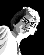 boyd_rice clothes crazed glasses greyscale hair staring variant:chudjak view_from_bottom // 1080x1350 // 33.2KB