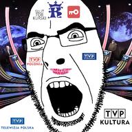 angry glasses irl_background jacek_kurski open_mouth polish_text soyjak stubble tattoo television telewizja_polska text variant:cobson // 721x720 // 363.5KB