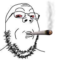 blunt glasses looking_at_you smoke soyjak stubble variant:gapejak weed white_background // 800x800 // 73.4KB