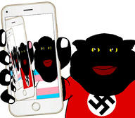 big_lips black_skin fat flag:nazi_germany flag:transgender_pride_flag holding_phone loop morbidly_obese nazism nigger niggermutt obese phone red_lips subvariant:branigger swastika tranny transgender_flag troon ugly vantablack vantablack_skin variant:brandon yellow_sclera // 2160x1884 // 401.6KB