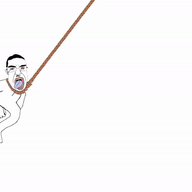 animated arm chud full_body glasses hair hand hanging leg open_mouth rope soyjak subvariant:patrick suicide swinging tongue variant:chudjak // 600x338 // 685.0KB