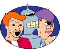 angry antenna bender_(futurama) cyclops female femcel femjak fry_(futurama) futurama leela_(futurama) lipstick monster open_mouth orange_hair ponytail purple_hair robot subvariant:brazilmutt subvariant:female_chudjak variant:chudjak variant:meximutt variant:soyak // 736x607 // 173.1KB