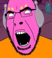 angry antenna blue_skin full_body glasses hanging open_mouth pink_skin rain_world robot stubble tongue variant:bernd variant:cobson video_game white_eyes // 1917x2133 // 817.5KB