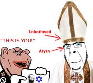 3soyjaks amerimutt aryan atheism beard blue_eyes catholic christianity clothes cross crying ear flag flag:progress_pride_flag glasses hair hand happy_merchant holding_object holding_sign jew_nose jews judaism mutt priest soyjak star_of_david stubble subvariant:impish_amerimutt teeth text unbothered variant:cobson variant:impish_soyak_ears variant:soyak vestments yellow_teeth // 1280x1134 // 140.4KB