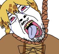 bloodshot_eyes clothes cookies crying funamusea giraffe glasses hair hanging open_mouth rope stubble tranny variant:bernd white_background yellow_hair // 450x417 // 17.6KB