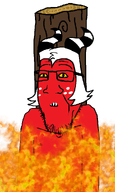 burning burnt cobsontalks demon fire glasses hell helluva_boss horn imp log mercurypoison296 meta:namefags moxxie_(helluva_boss) nipple rantsona red_skin sharp_teeth variant:markiplier_soyjak white_hair wood // 600x1000 // 428.7KB