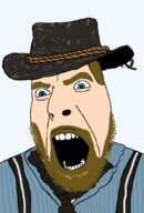arthur_morgan beard blue_eyes clothes cowboy_hat hat open_mouth outlaw red_dead_redemption red_dead_redemption_2 rockstar_games scar stubble teeth variant:cobson white_skin // 659x974 // 133.8KB