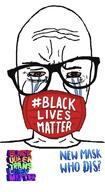 black_lives_matter clenched_teeth crying crying_wojak glasses looking_at_you mask red_eyes soyjak surgical_mask variant:wojak // 512x936 // 238.2KB