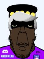black_skin brown_skin clothes discord esl glasses gray_hair hat murder_drones murder_drones_pedo n_(murder_drones) purple_shirt series:esl_pedo_league soyjak stubble subvariant:chudplier // 600x800 // 51.6KB