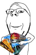 closed_mouth gem glasses holding_object smile soyjak stubble subvariant:wholesome_soyjak train variant:gapejak // 676x1021 // 369.4KB
