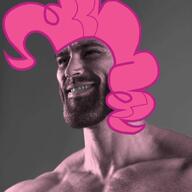 beard buff grey_background irl meta:not_oc my_little_pony nas:gigachad pink_hair pink_skin pinkie_pie smile