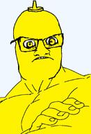 biting_lip buff closed_mouth glasses hand muscles mustard mustard_(user) subvariant:condiment subvariant:hulkjak variant:feraljak yellow_eyes yellow_skin // 615x899 // 12.5KB