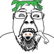 4chan 4cuck 4soyjaks anime arm glasses green_hair hair horror open_mouth reddit redditard soyjak stubble variant:bernd variant:markiplier_soyjak variant:snoojak variant:soyak vore yotsoyba // 709x701 // 35.8KB