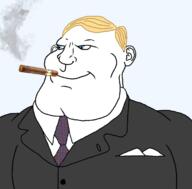 aryan blue_eyes buff cigar clothes collared_shirt ear necktie pocket_square smoke smoking subvariant:mexiaryan suit suit_and_tie variant:meximutt yellow_hair // 1230x1212 // 360.4KB