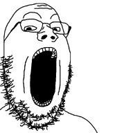 animated bottle ext=gif gape glasses open_mouth soy soyboy soyjak soylent soylent_(cacao) stretched_chin stretched_mouth stubble teeth variant:gapejak // 1000x900 // 306.6KB