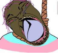 ack brown_skin brown_troonjak glasses hanging open_mouth purple_hair rope soyjak stubble tranny variant:bernd // 952x867 // 598.1KB