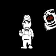 2soyjaks closed_mouth clothes creepy creepypasta evil friday_night_funkin' frown full_body hat holding_object horror mario microphone ominous open_mouth red_eyes redraw sad soyjak subvariant:cobson_up tongue variant:cobson variant:gapejak video_game // 3000x3000 // 561.8KB