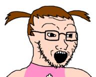 brown_hair clothes female glasses hair open_mouth sleeveless_shirt soyjak stubble variant:soyak white_skin // 1000x800 // 11.9KB