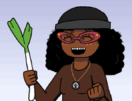 afro animated artist:puertorican background beanie black_lives_matter black_skin closed_mouth clothes curly_hair food glasses hair hand holding_object leek leekspin meta:oc necklace oc open_mouth smile soy soylent soylent_(creamy_chocolate) subvariant:soyniqua sude variant:soytan vegetable wholesome // 702x537 // 41.7KB