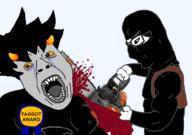 ack award balaclava beheading blood blood_from_neck blood_spray bloodshot_eyes chainsaw clean_shaven crying decapitation execution faggot gore grey_skin gynaecomastia hair holding_chainsaw holding_object homestuck horn isis islam karkat_vantas larp looking_to_the_left muslimeen muslims nipple no_beard no_eyebrows no_stubble open_mouth sharp_teeth shaved subvariant:chainsaw_bernd subvariant:perceptive_chud transparent_background troll_(homestuck) variant:bernd variant:chudjak yellow_sclera // 1238x872 // 201.6KB